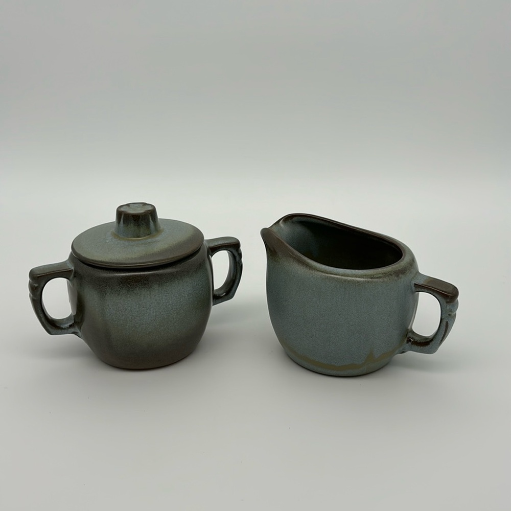 Vintage Frankoma Plainsman Woodland Moss Creamer and Sugar Bowl